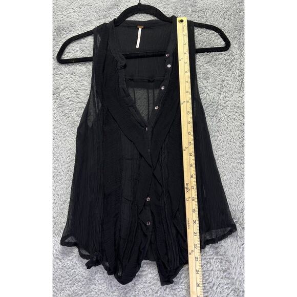 Free People Women Top Medium Black Sheer Gauzy Tunic Tank Buttons Fairy - Picture 4 of 5